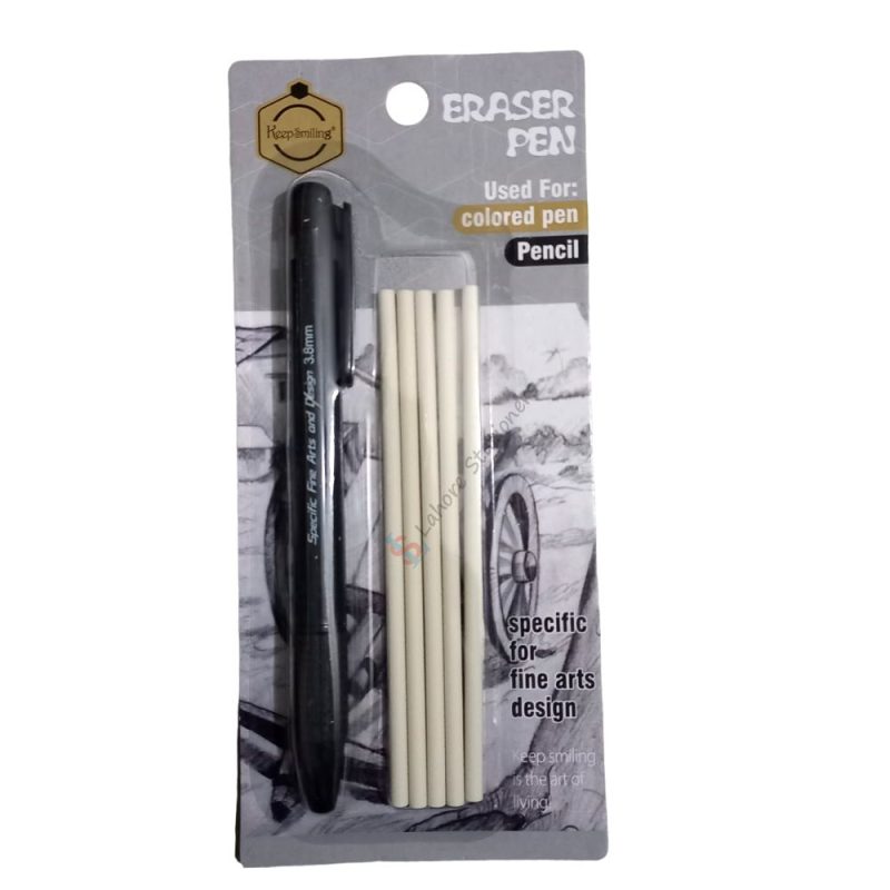 Keep Smiling Eraser Pen with 5 Refills Fine Art Design Macaron Clutch Eraser 3.8mm