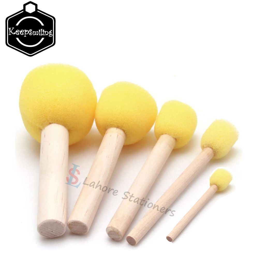 Keep Smiling Foam Round Brush Set 5 Pcs with Wooden Handles