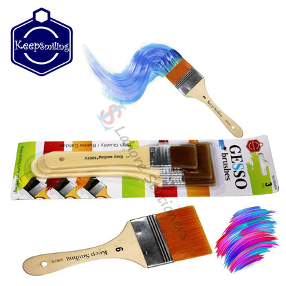 Keep Smiling Professional Gesso Brushes Flat Tip 3Pcs set