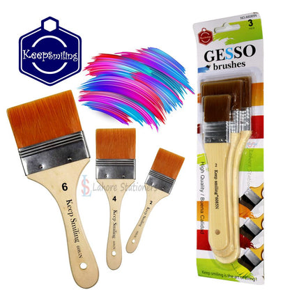 Keep Smiling Professional Gesso Brushes Flat Tip 3Pcs set