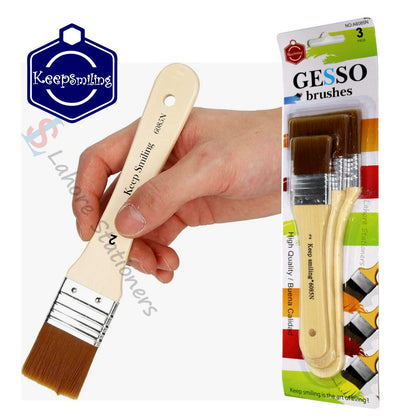 Keep Smiling Professional Gesso Brushes Flat Tip 3Pcs set