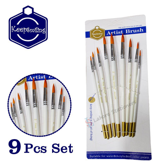 Keep Smiling Round Brush 9 Pcs Drawing Artist Paint Brushes Set