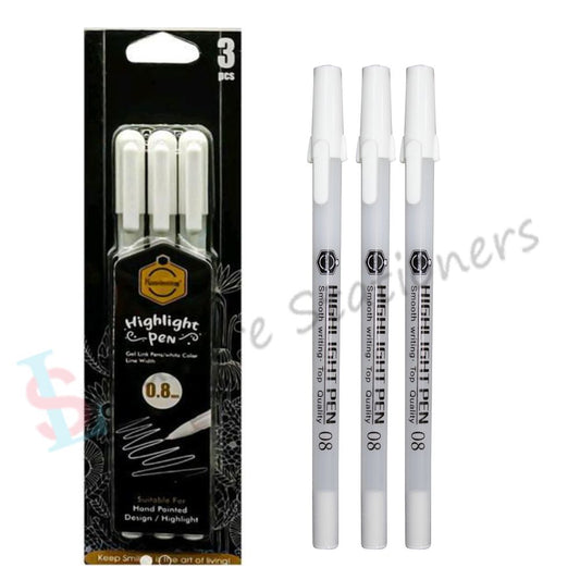 Keep Smiling White Highlight Gel Pen for Hand Painted Design/Highlight 0.8 mm Pack of 3 Pen
