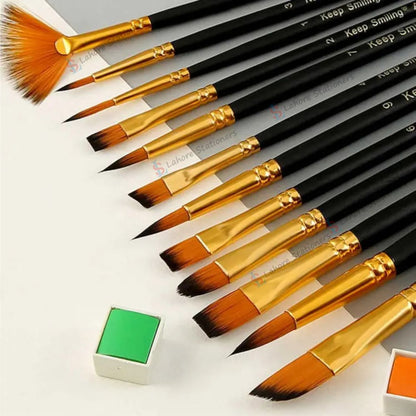 Keep Smiling 12 Pcs Paint Brush Set for Watercolor, Oil & Acrylic
