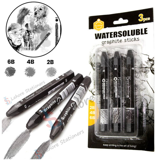 Keep Smilling Water Soluble Graphite Stick Set Art Drawing for Sketch & Shading Sticks Set 3 Pcs