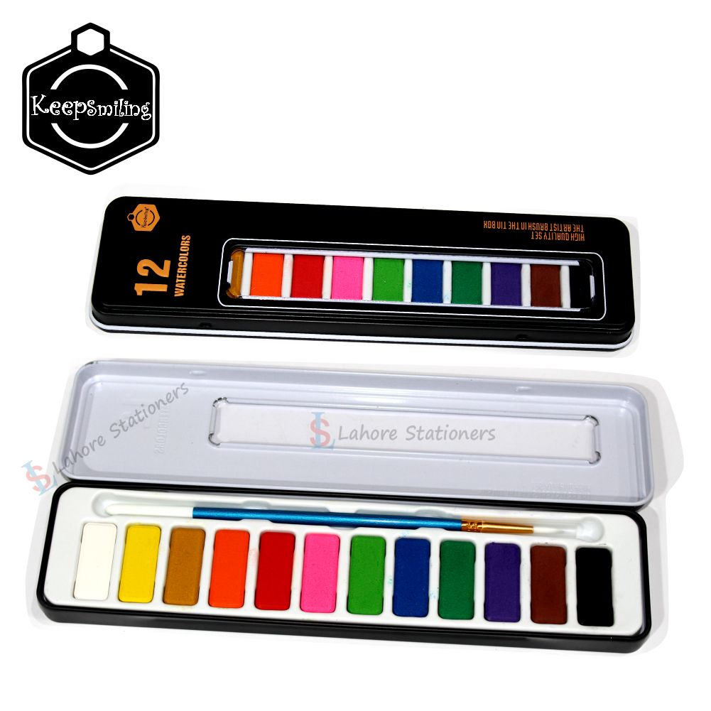 Keep Smiling Water Color Metal Tin Set With Brush