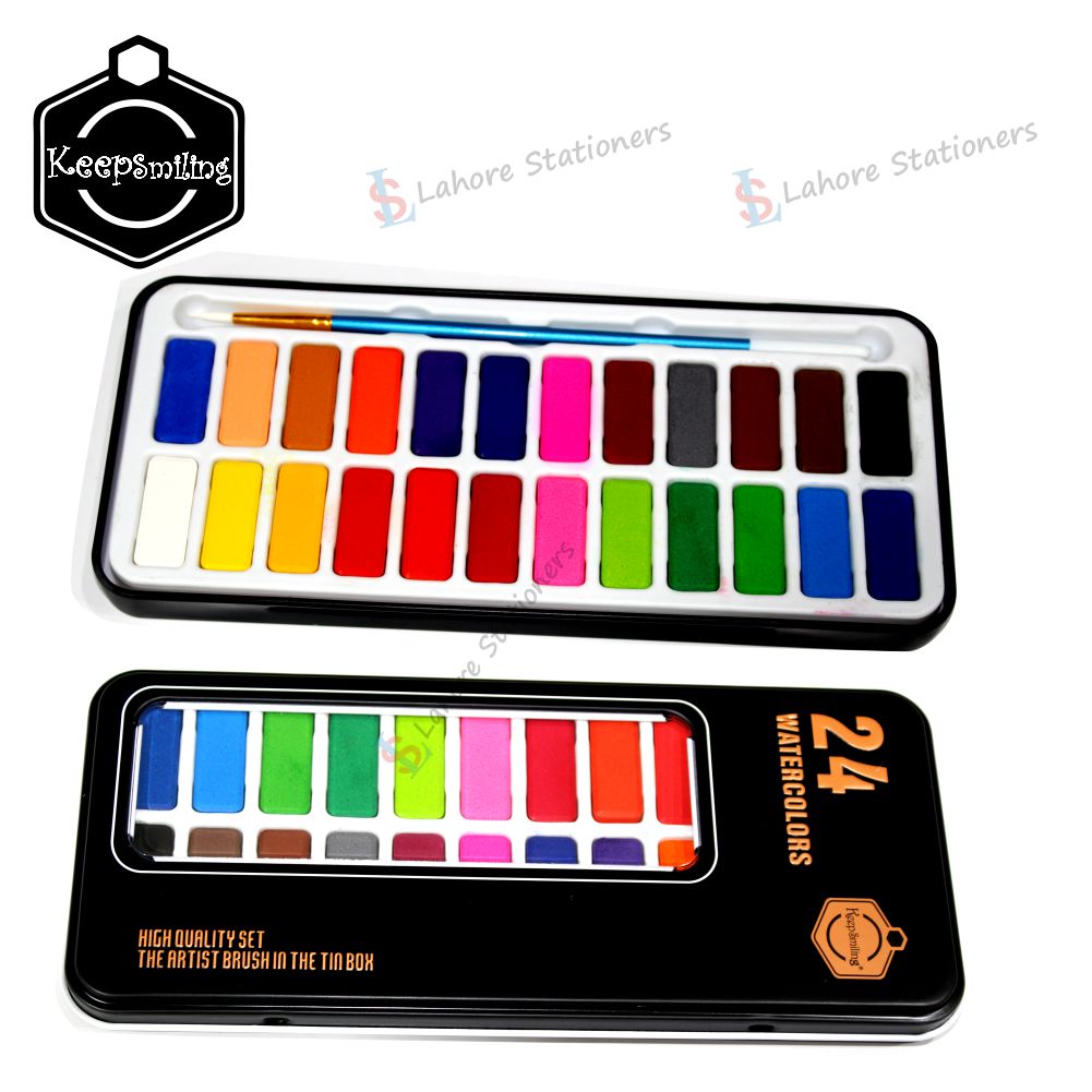 Keep Smiling Water Color Metal Tin Set With Brush