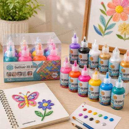 Keep Smiling 12 Pcs 3D Effect Outliner Paint Pen Set  30ml Squeeze Bottles for Glass, Fabric, Wood & Canvas