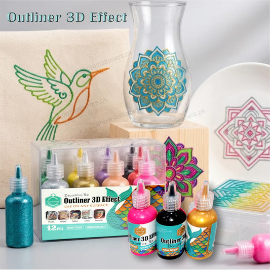 Keep Smiling 12 Pcs 3D Effect Outliner Paint Pen Set  30ml Squeeze Bottles for Glass, Fabric, Wood & Canvas