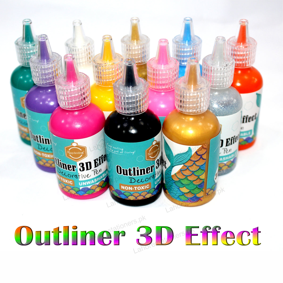 Keep Smiling 12 Pcs 3D Effect Outliner Paint Pen Set  30ml Squeeze Bottles for Glass, Fabric, Wood & Canvas