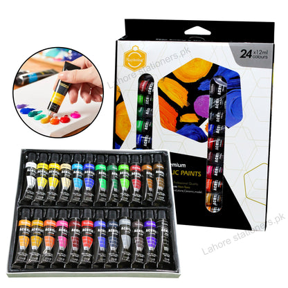 Keep Smiling Acrylic Tube Colours 12ml – 24 Shades Acrylic Paint Set