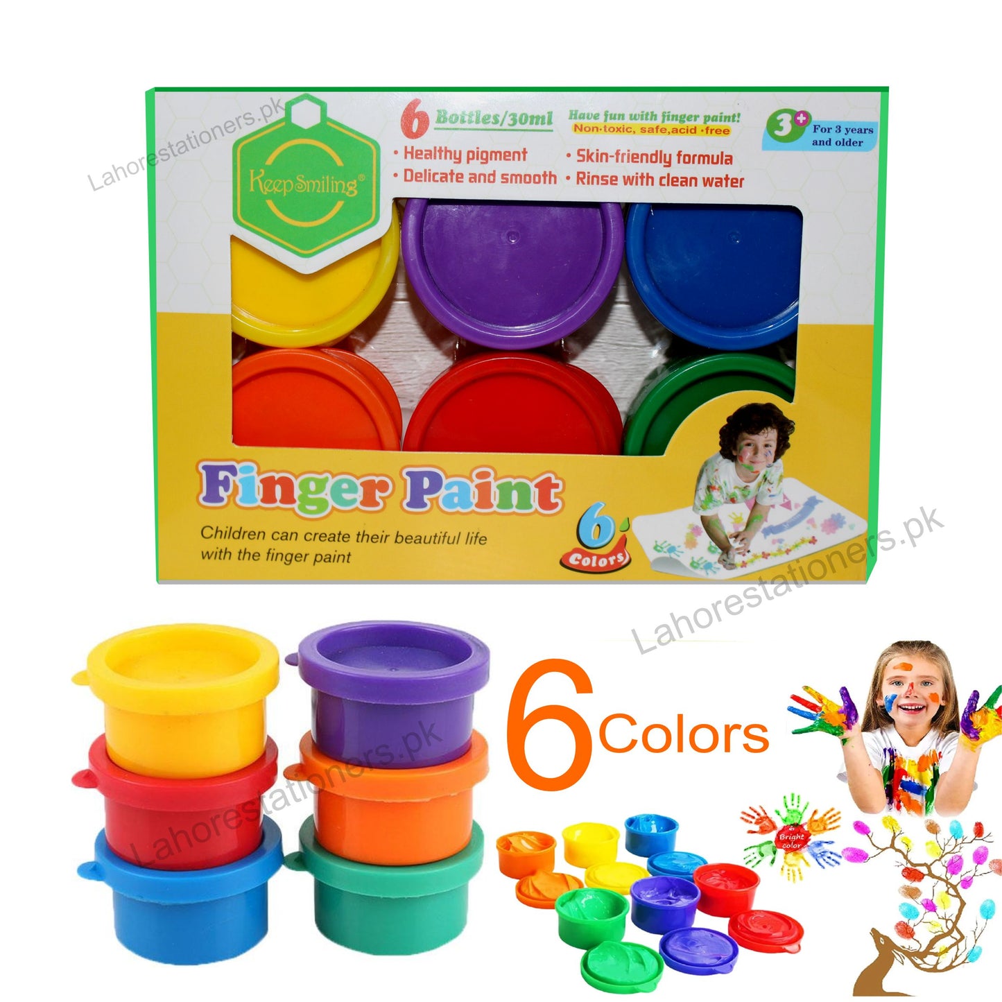Keep Smiling Washable Finger Paint for Kids 6 Colors Set