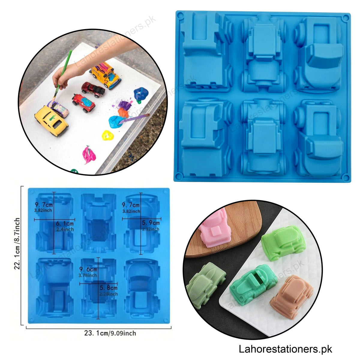 Kiddo Art Car Shape Silicone Mold 6 Cavity Car Mold for Chocolate, Resin, Cement, Concrete & Crafts