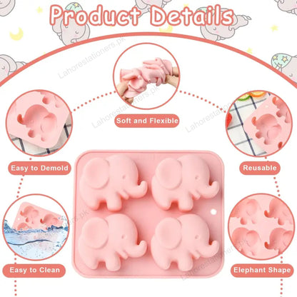 Kiddo Art Elephant Silicone Mold – 4 Cavity Mold for Chocolate, Candy, Soap, Resin & Crafts