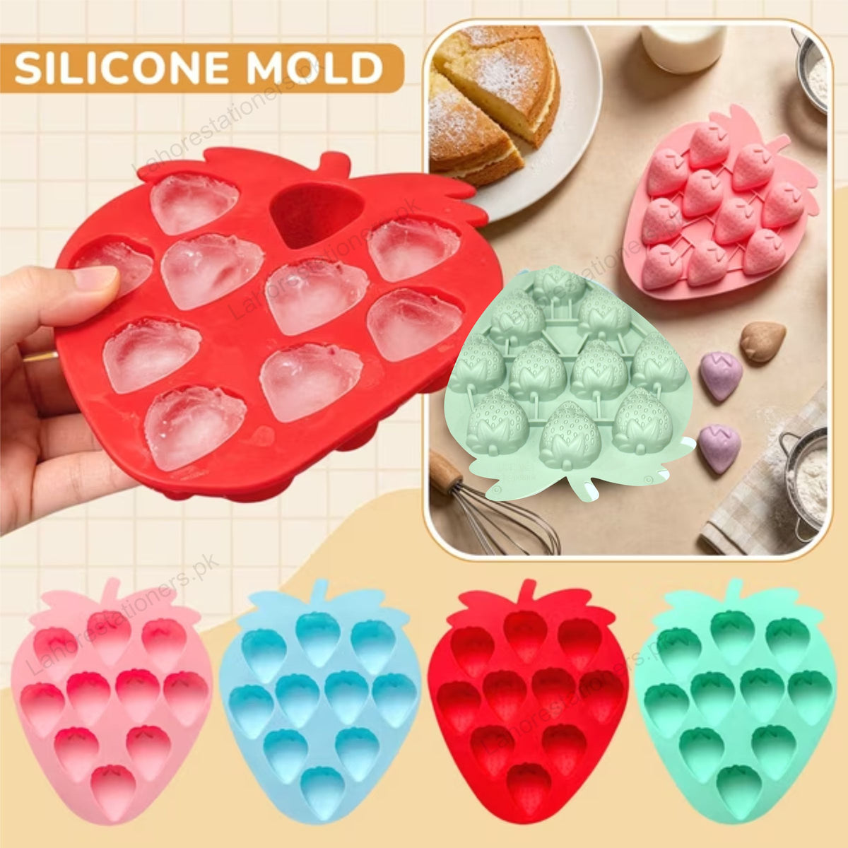 Kiddo Art Strawberry Shaped Silicone Mold – Ice Cube, Chocolate, Candy, Jelly & Baking