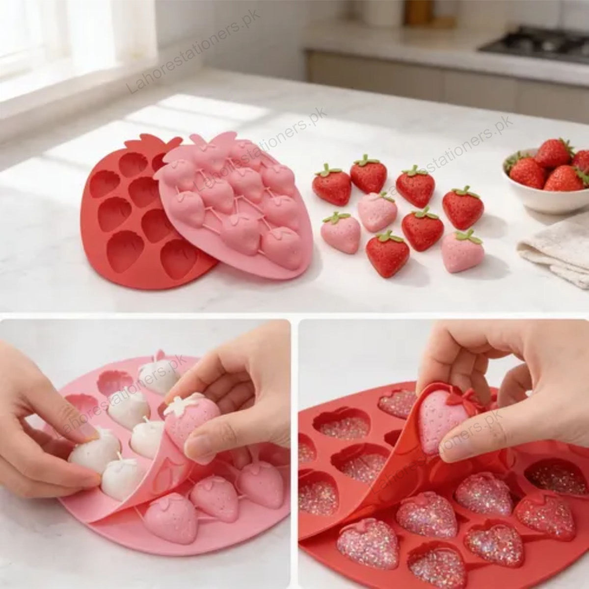 Kiddo Art Strawberry Shaped Silicone Mold – Ice Cube, Chocolate, Candy, Jelly & Baking