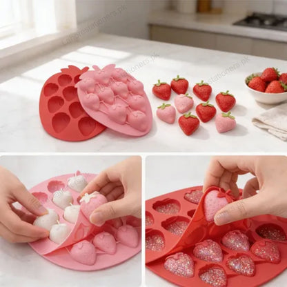Kiddo Art Strawberry Shaped Silicone Mold – Ice Cube, Chocolate, Candy, Jelly & Baking