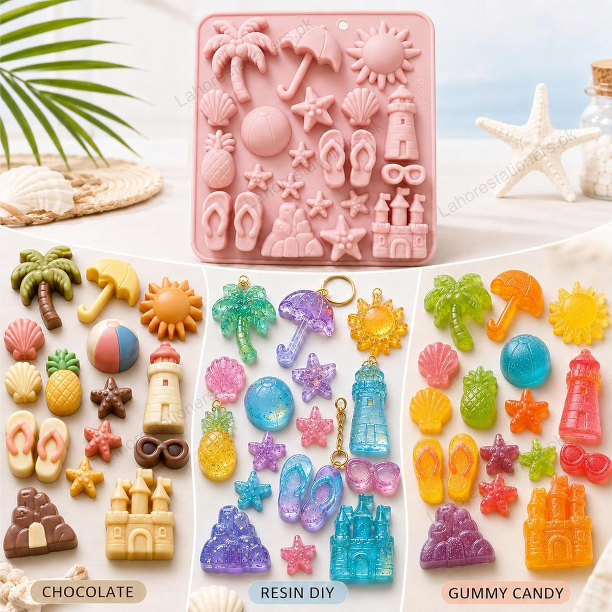 Kiddo Art Summer Beach Silicone Mold for Chocolate, Candy, Soap, Resin, Fondant & Ice