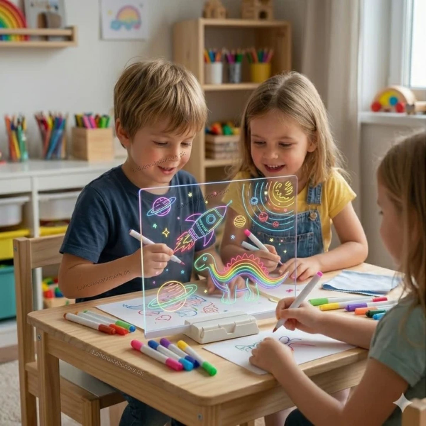 Acrylic Luminescent Writing Lamp LED Board with Markers – Erasable Writing Pad for Kids