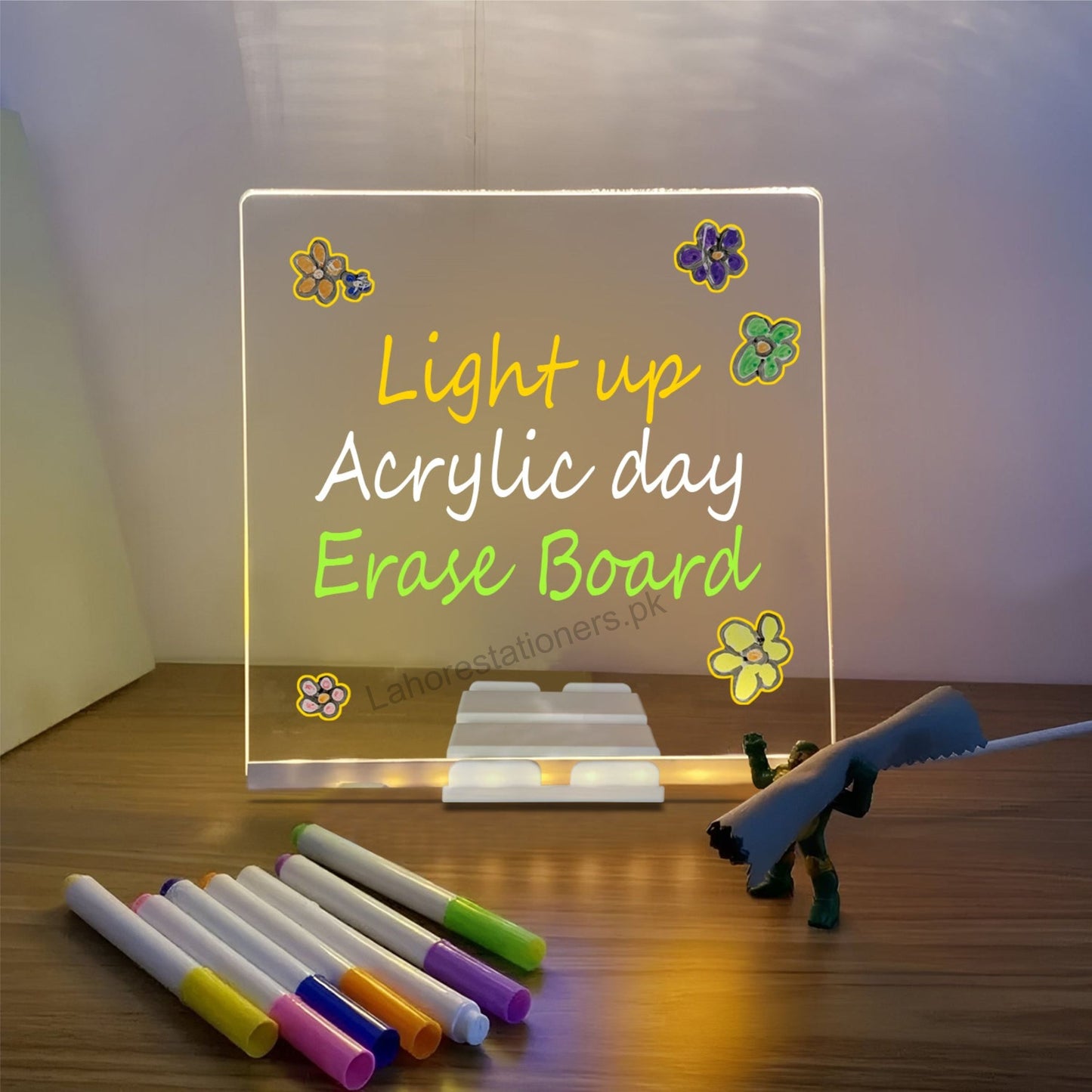 Acrylic Luminescent Writing Lamp LED Board with Markers – Erasable Writing Pad for Kids