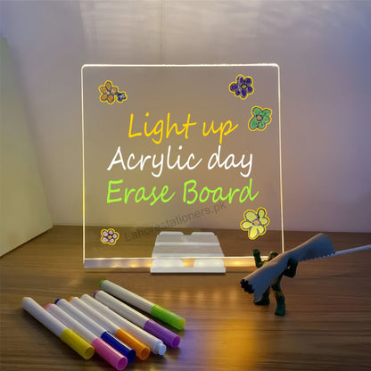 Acrylic Luminescent Writing Lamp LED Board with Markers – Erasable Writing Pad for Kids