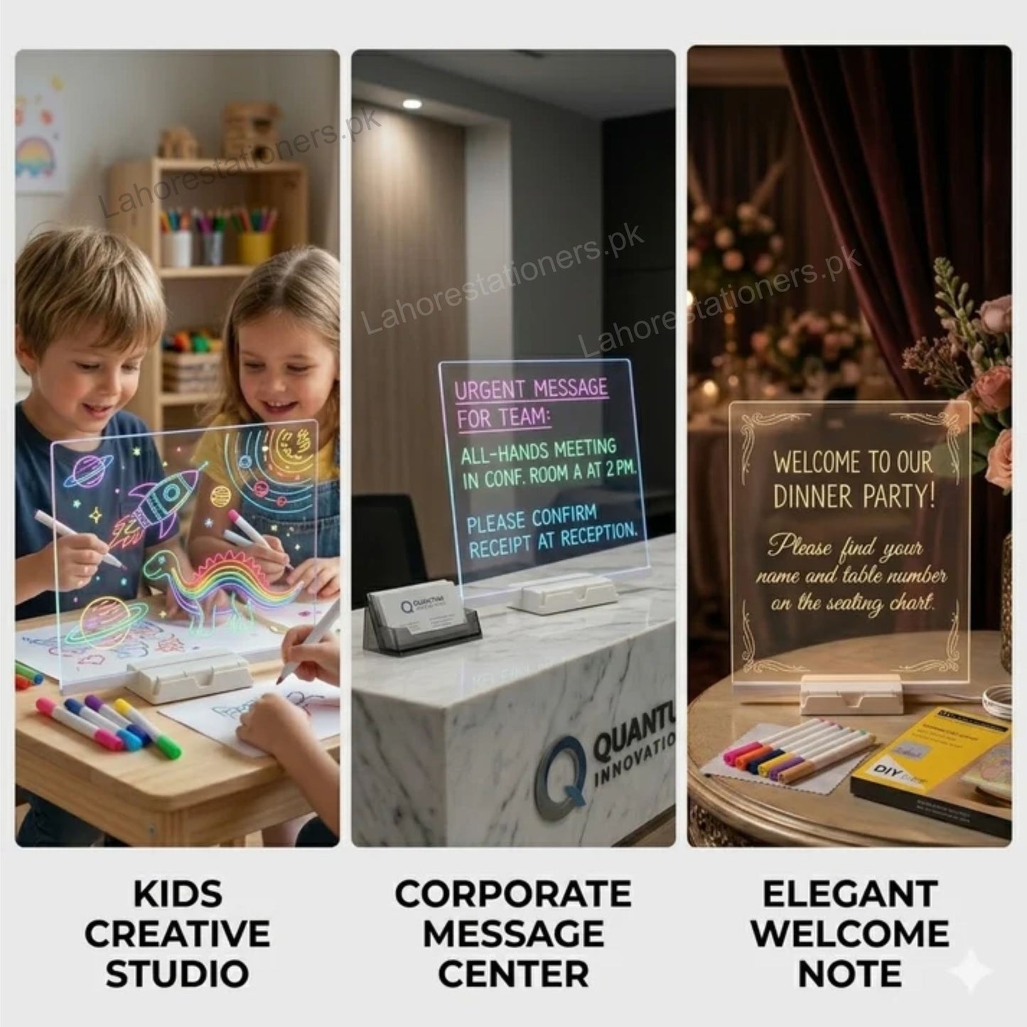 Acrylic Luminescent Writing Lamp LED Board with Markers – Erasable Writing Pad for Kids