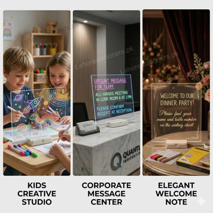 Acrylic Luminescent Writing Lamp LED Board with Markers – Erasable Writing Pad for Kids