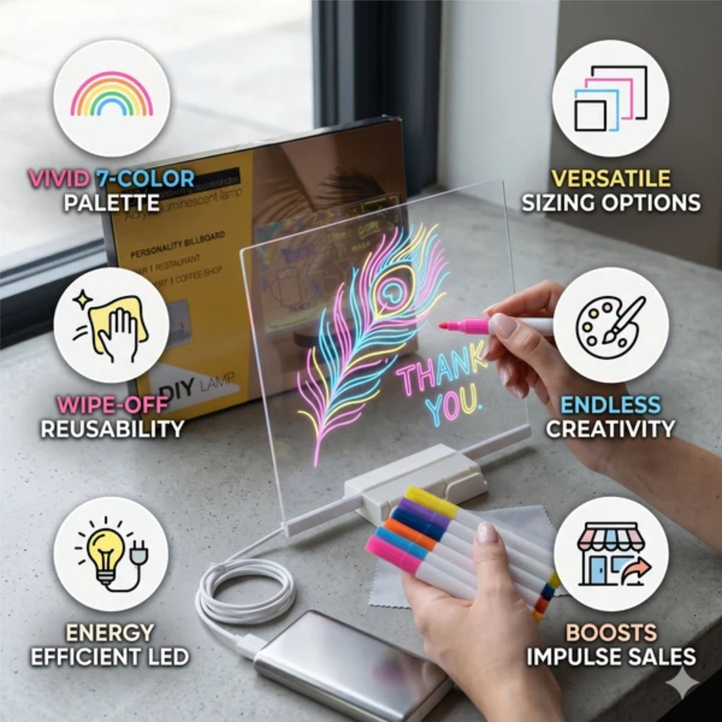 Acrylic Luminescent Writing Lamp LED Board with Markers – Erasable Writing Pad for Kids