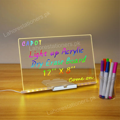 Acrylic Luminescent Writing Lamp LED Board with Markers – Erasable Writing Pad for Kids