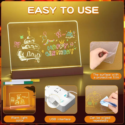 Acrylic Luminescent Writing Lamp LED Board with Markers – Erasable Writing Pad for Kids