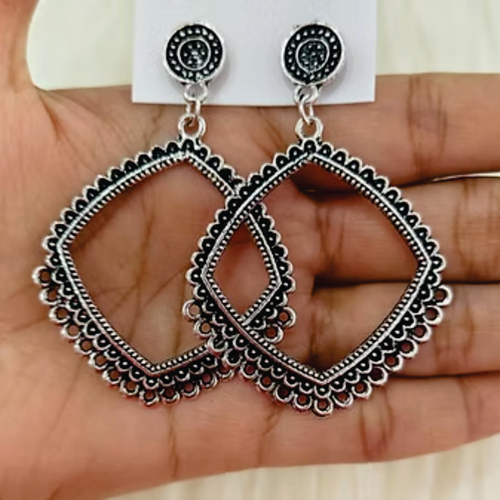 Jhumka Earrings Base Square Design Silver Pair