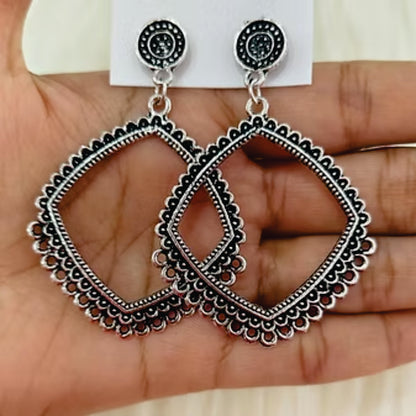 Jhumka Earrings Base Square Design Silver Pair