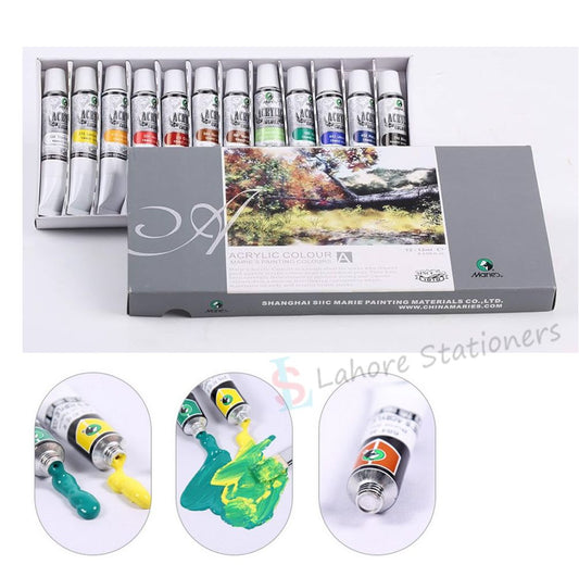 Maries Acrylic Colors Paint Set, 12 Assorted Colors, 12ml Tube