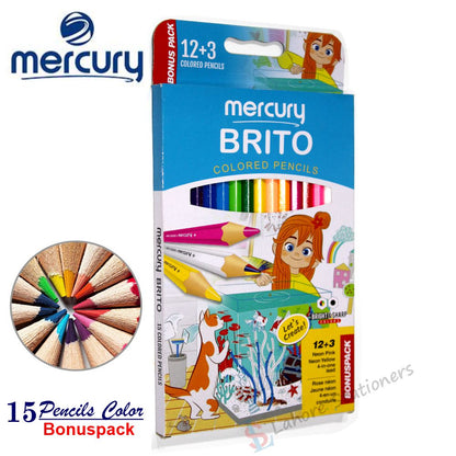Mercury Brito Colour Pencil Large Pack of 15 Colour Pencils With 1 Pencil 4 in 1 Colors Fusion