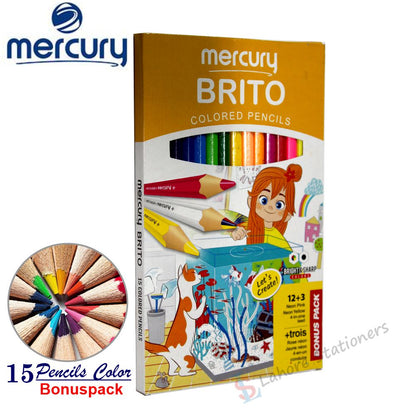 Mercury Brito Colour Pencil Large Pack of 15 Colour Pencils With 1 Pencil 4 in 1 Colors Fusion