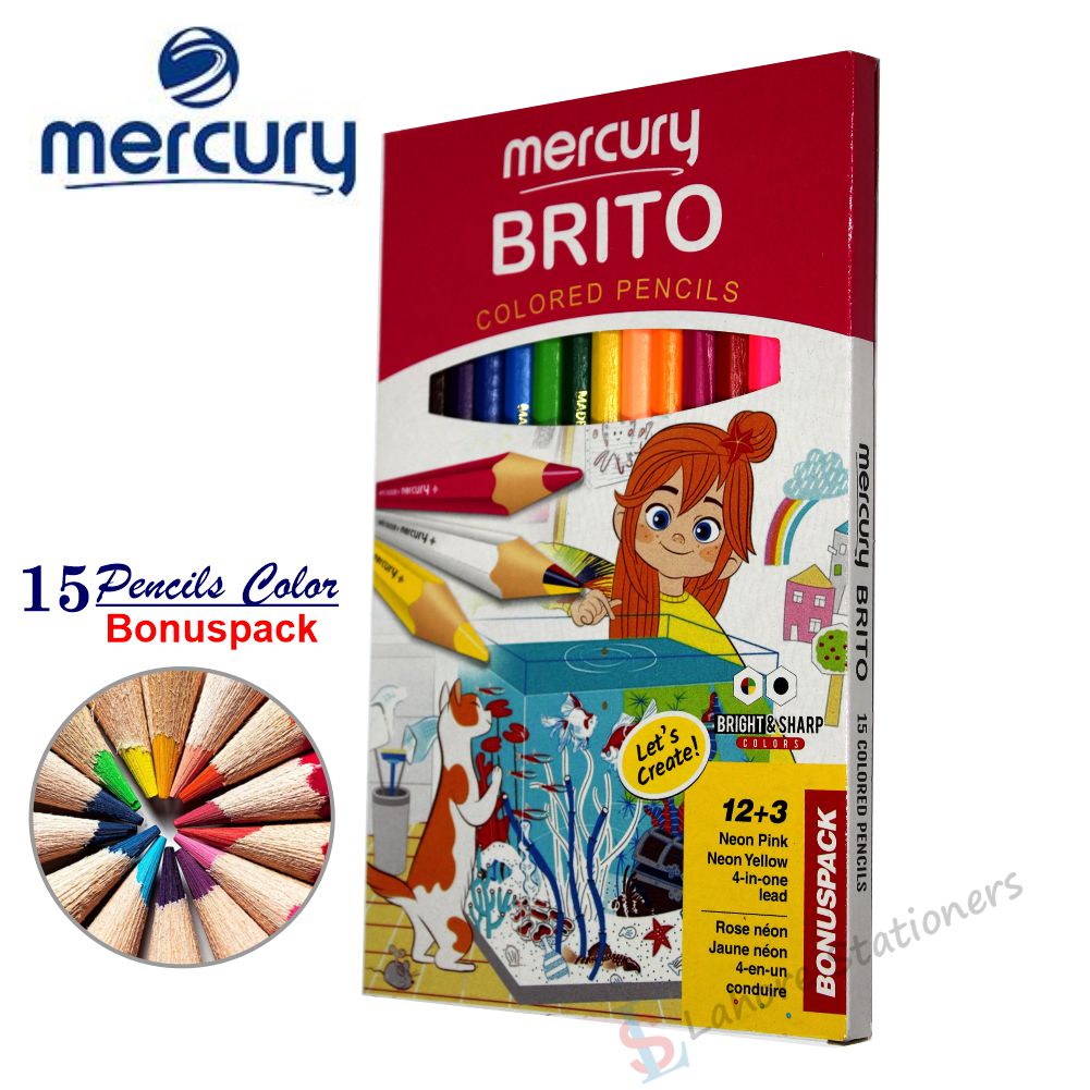 Mercury Brito Colour Pencil Large Pack of 15 Colour Pencils With 1 Pencil 4 in 1 Colors Fusion