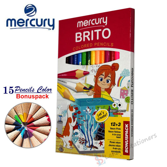 Mercury Brito Colour Pencil Large Pack of 15 Colour Pencils With 1 Pencil 4 in 1 Colors Fusion