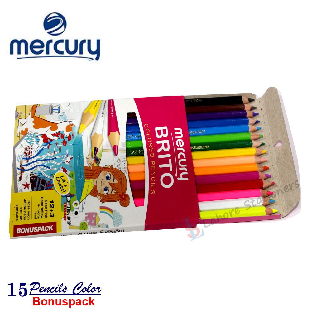 Mercury Brito Colour Pencil Large Pack of 15 Colour Pencils With 1 Pencil 4 in 1 Colors Fusion