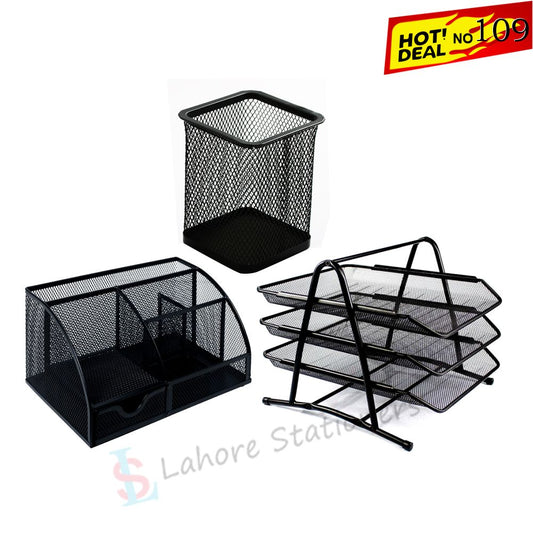 Deal 109: Office Stationery Desk Organizer & Table Letter Tray 3 Step Metal Mesh