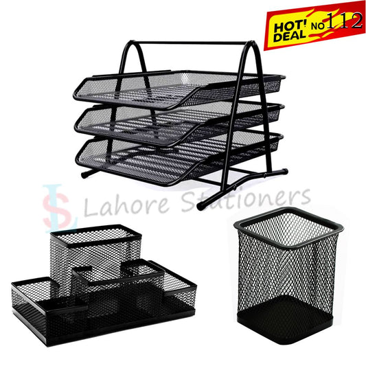 Deal 112 Metal Tray 3 Step , Pen Holder & Office Desk Organizer