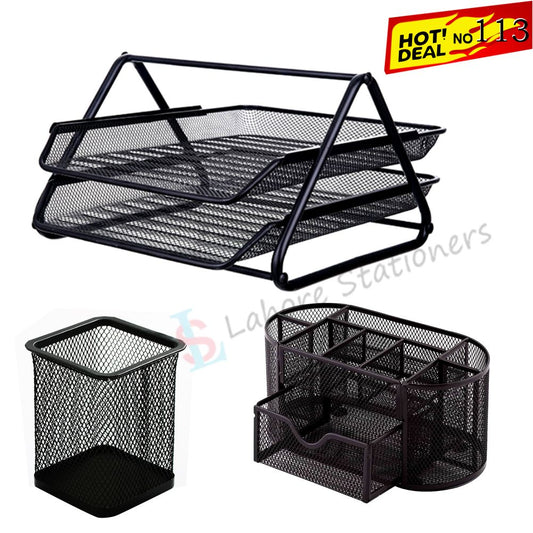 Deal 113 Table Tray 2 Step Metal, Desk Organizer (Free Pen jar Gift)