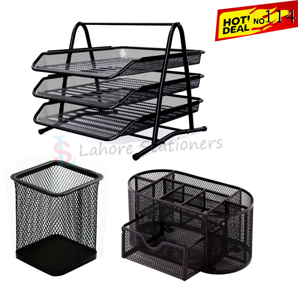 Deal 114 Letter Tray 3 Step Metal & Desk Organizer 9 Compartments