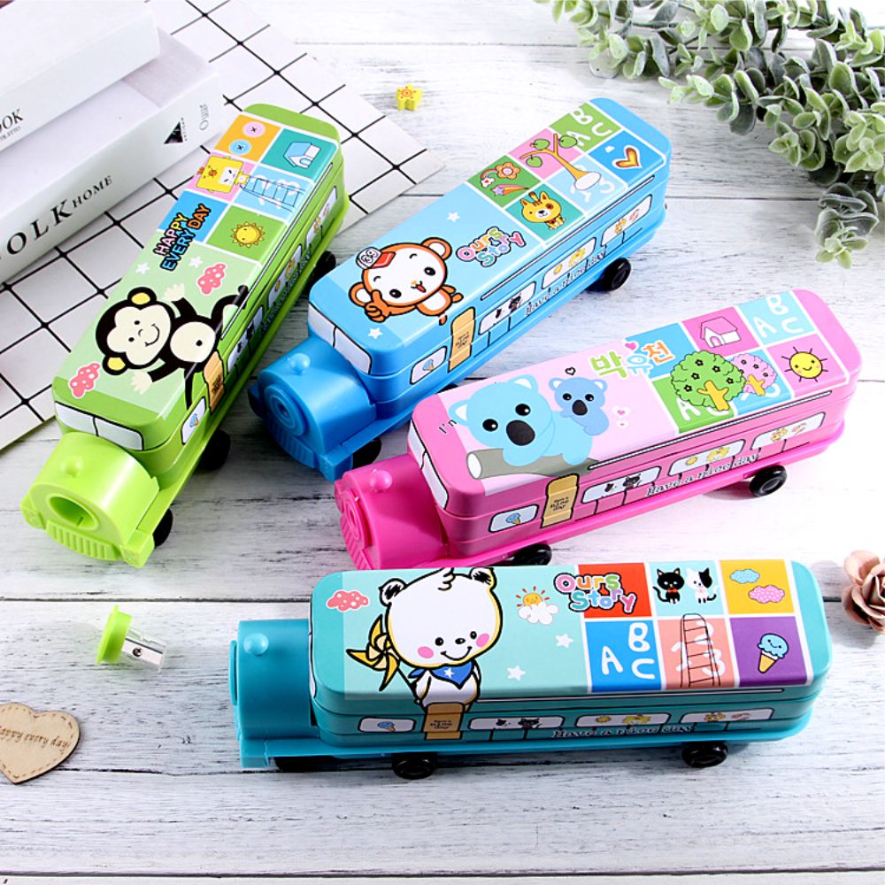Metal Geometry Box School Bus/Train With Sharpener