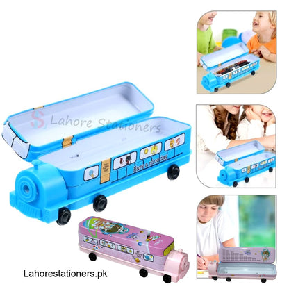 Metal Geometry Box School Bus/Train With Sharpener