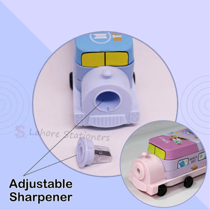 Metal Geometry Box School Bus/Train With Sharpener