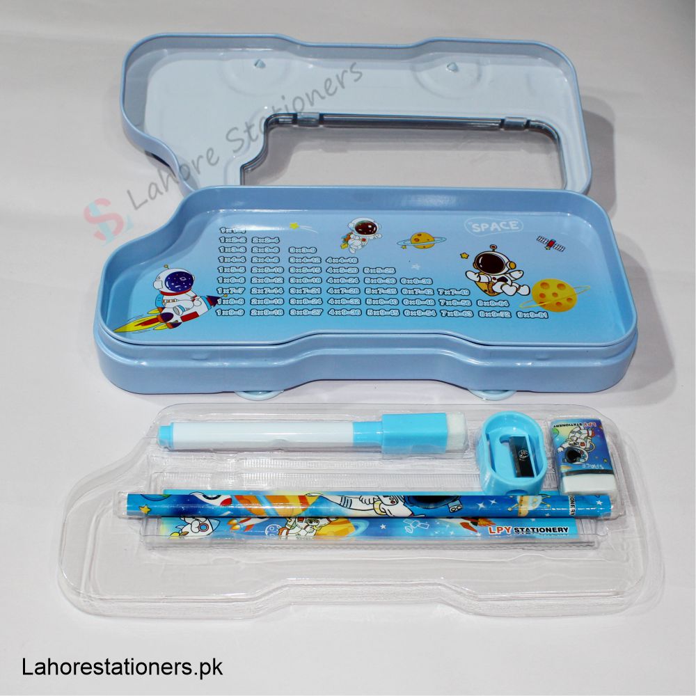 Cartoon Van Shape Metal Pencil Box with Accessories