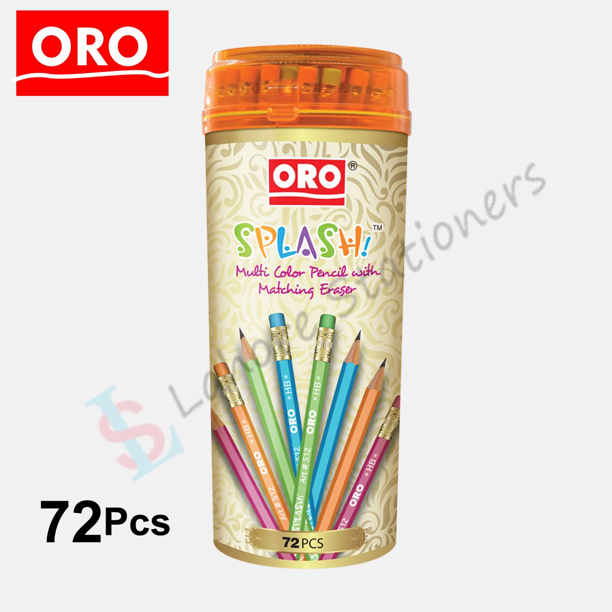 ORO Splash Lead Pencils 72 Pcs Jar Metallic Body Colors with Matching Eraser