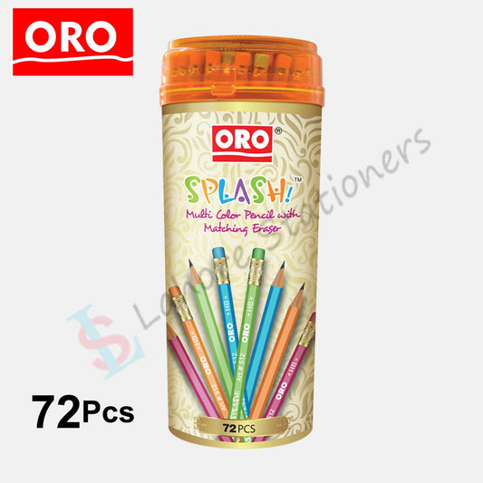 ORO Splash Lead Pencils 72 Pcs Jar Metallic Body Colors with Matching Eraser