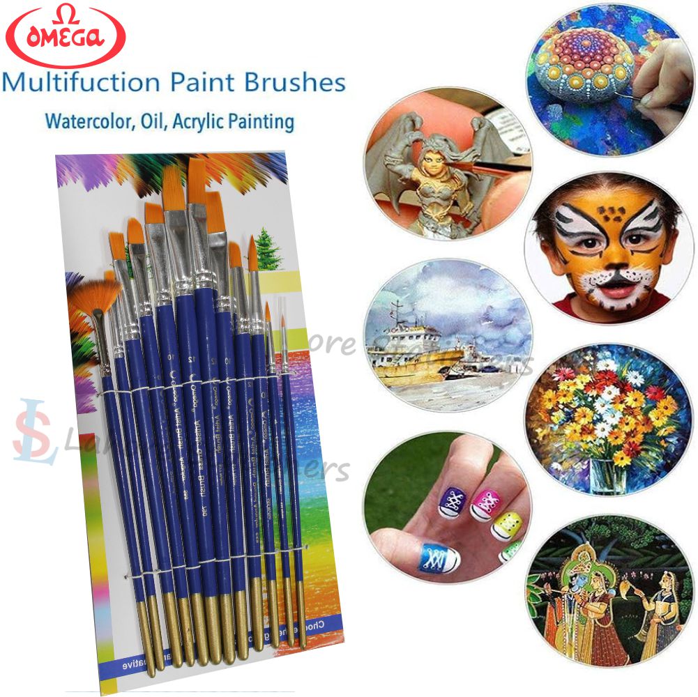 Omega Artist Brushes 12 Different Shape High Quality Paint Brushes Set