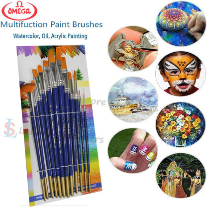 Omega Artist Brushes 12 Different Shape High Quality Paint Brushes Set